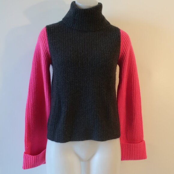 Womens Autumn Cashmere Gray Pink Black Colorblock Shaker Mock Neck Sweater S - Picture 3 of 11